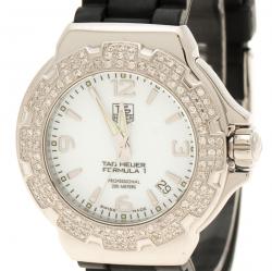 Pre Owned Tag Heuer White Stainless Steel and Diamonds Formula 1 WAC1215 Women's Wristwatch 35 mm