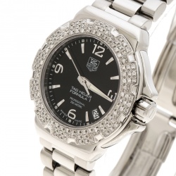 Pre Owned Tag Heuer Black Stainless Steel Diamonds Formula 1 WAC1214-0 Women's Wristwatch 37 mm