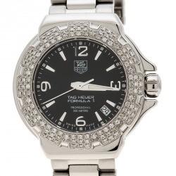 Pre Owned Tag Heuer Black Stainless Steel Diamonds Formula 1 WAC1214-0 Women's Wristwatch 37 mm