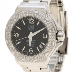 Pre Owned Tag Heuer Black Stainless Steel Diamond Formula 1 WAC1214-0 Women's Wristwatch 35 mm