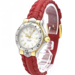 مملوكة مسبقًا Tag Heuer White Gold Plated Stainless Steel 6000 Series Quartz Wh1351 Women's Wristwatch 29 MM