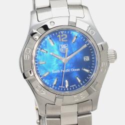 Tag Heuer Blue Stainless Steel Aquaracer WAF141P Quartz Women's Wristwatch 34 mm