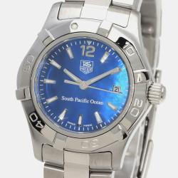 Tag Heuer Blue Stainless Steel Aquaracer WAF141P Quartz Women's Wristwatch 34 mm