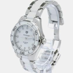 Pre Owned Tag Heuer White Stainless Steel Aquaracer Quartz Women's Wristwatch 35 mm