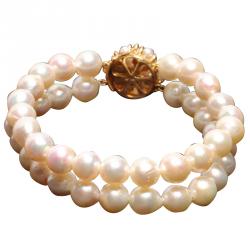 Tasaki White 18K Yellow Gold Pearl Double Bracelet