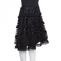 Pre Owned Temperley London Black Tiered Ruffle Detail Sea Skirt L