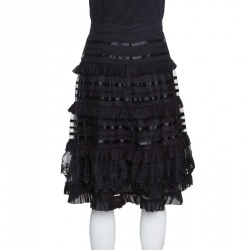 Pre Owned Temperley London Black Tiered Ruffle Detail Sea Skirt L