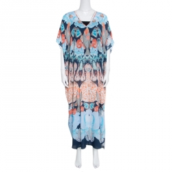 Temperley London Navy Mix Botanical Printed Quartz Maxi Kaftan L
