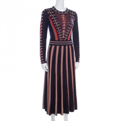 Pre Owned Temperley By London Indigo Jacquard Ida Knit Flared Dress S