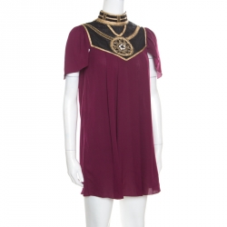 Pre Owned Temperley Bordeaux Silk Crepe Embellished Alexandria Tunic S