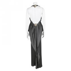 Pre Owned Temperley London Charcoal Grey Silk Embellished Backless Layered Gown M