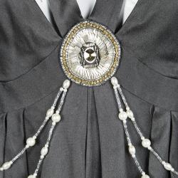 Pre Owned Temperley London Charcoal Grey Silk Embellished Backless Layered Gown M