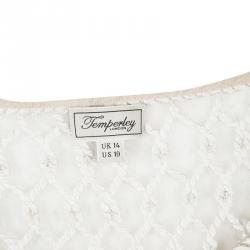 Pre Owned Temperley London Beige Embroidered Embellished Short Sleeve Tulle Top L