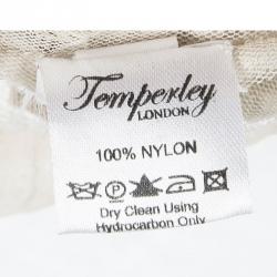 Pre Owned Temperley London Beige Embroidered Embellished Short Sleeve Tulle Top L