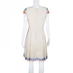 Pre Owned Temperley London Beige Toledo Embroidered V- Neck Silk Pleated Dress L