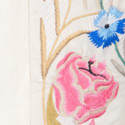 Pre Owned Temperley London Beige Toledo Embroidered V- Neck Silk Pleated Dress L