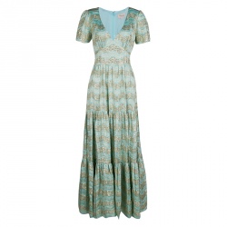 Pre Owned Temperley London Aqua Lurex Detail Jacquard Tie Detail Verve Gown M