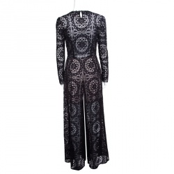 Temperley Black Cutout Floral Lace Nomi Cropped Palazzo Jumpsuit M