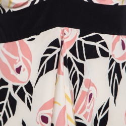 Temperley Beige Rose Printed Silk Contrast Trim Waterfall Gown M