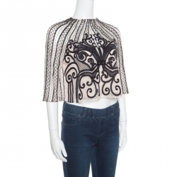 Temperley London Beige Embellished Embroidered Tulle  Crivelli Top S