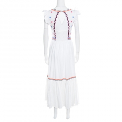 Temperley Off White Embroidered Cotton Poplin Spellbound Midi Dress XL