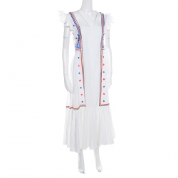 Temperley Off White Embroidered Cotton Poplin Spellbound Midi Dress XL