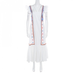 Temperley Off White Embroidered Cotton Poplin Spellbound Midi Dress XL
