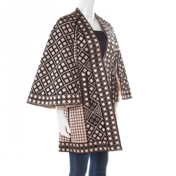 Pre Owned Temperley London Pink and Black Embroidered Silk Flared Sleeve A Line Coat S