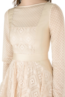 Temperley London Beige Geometric Lace and Mesh Paneled Long Sleeve Dress S