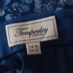 Temperley London Blue Embellished Silk Chiffon Belted Evening Gown L 