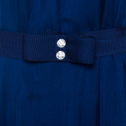 Temperley London Blue Embellished Silk Chiffon Belted Evening Gown L 