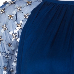 Temperley London Blue Embellished Silk Chiffon Belted Evening Gown L 