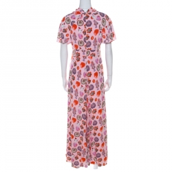 Pre Owned Temperley Blush Pink Printed Crepe Twisted Neck Detail Elixir Dress M