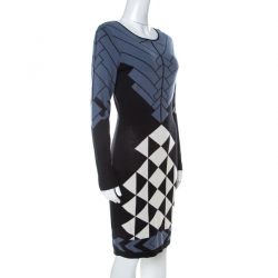 Temperley Black and Blue Knit Fitted Amedee Dress L 