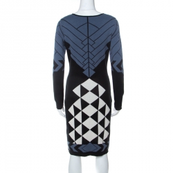 Temperley Black and Blue Knit Fitted Amedee Dress L 