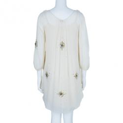 Pre Owned Temperley London Beige Embellished Chiffon Dress M