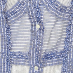 Pre Owned The Attico Blue Striped Cotton & Silk Ruffled Detail Slit Maxi Dress M