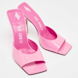 The Attico Pink Patent Devon Open Toe Slide Sandals Size 39