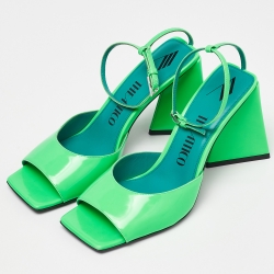 Pre Owned The Attico Green Patent Leather Devon Ankle Strap Sandals Size 40