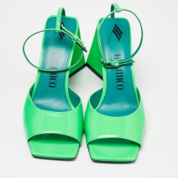Pre Owned The Attico Green Patent Leather Devon Ankle Strap Sandals Size 40