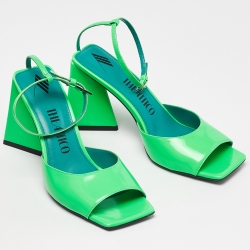Pre Owned The Attico Green Patent Leather Devon Ankle Strap Sandals Size 40