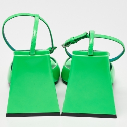 Pre Owned The Attico Green Patent Leather Devon Ankle Strap Sandals Size 40