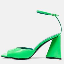Pre Owned The Attico Green Patent Leather Devon Ankle Strap Sandals Size 40