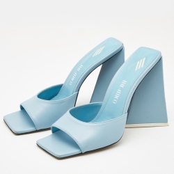 Pre Owned The Attico Light Blue Leather Devon Slide Sandals Size 39