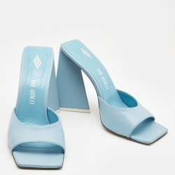 Pre Owned The Attico Light Blue Leather Devon Slide Sandals Size 39