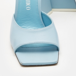 Pre Owned The Attico Light Blue Leather Devon Slide Sandals Size 39