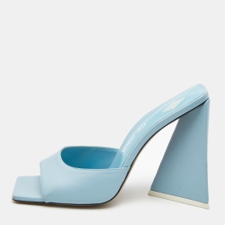 Pre Owned The Attico Light Blue Leather Devon Slide Sandals Size 39