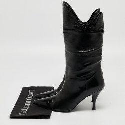 Pre Owned The Attico Black Glossy Leather Venus Mid Calf Boots Size 38