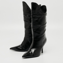 Pre Owned The Attico Black Glossy Leather Venus Mid Calf Boots Size 38