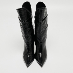 Pre Owned The Attico Black Glossy Leather Venus Mid Calf Boots Size 38